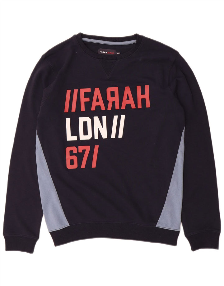 Farah Boys Graphic Sweatshirt Jumper 14-15 Years Navy Blue Colourblock