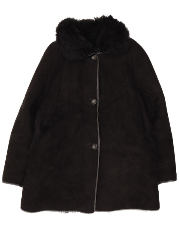 Vintage Γυναικείο Παλτό Shearling UK 14 Medium Black