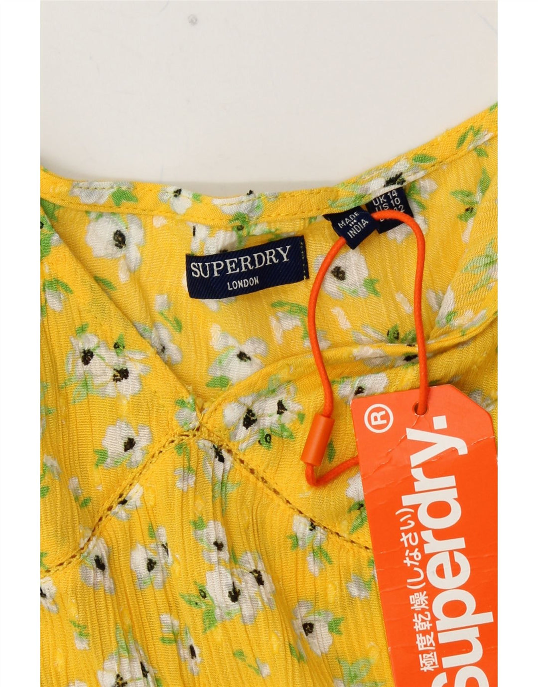 SUPERDRY Womens Cami Top UK 14 Medium Yellow Floral Viscose