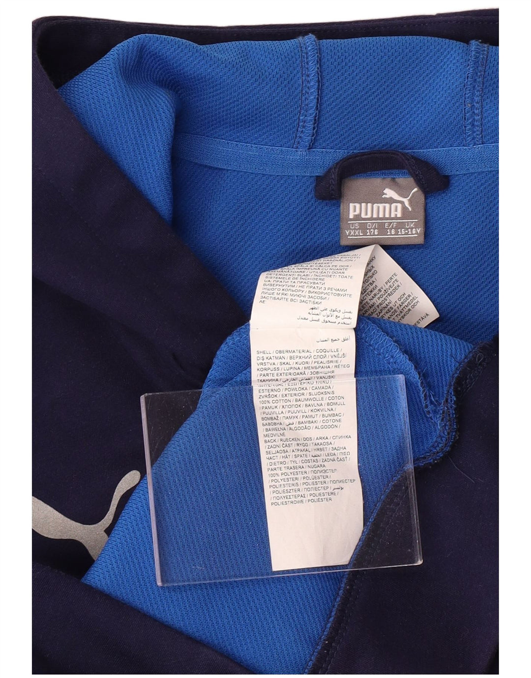 Γραφικό πουλόβερ PUMA Boys Italia με φερμουάρ κουκούλα 15-16 ετών, μπλε βαμβακερό