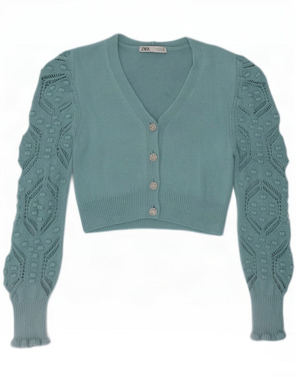Zara Γυναικεία Ζακέτα Crop UK 12 Medium Turquoise