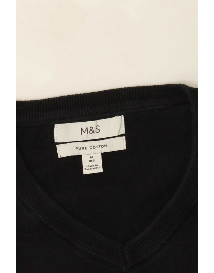Ανδρικό πουλόβερ Marks & Spencer με V λαιμόκοψη, μεσαίο μαύρο βαμβακερό