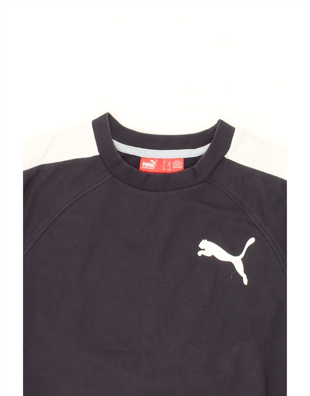 PUMA Boys Graphic Sweatshirt Jumper 7-8 Years Small Navy Blue Colourblock Vintage Puma and Second-Hand Puma from Messina Hembry 