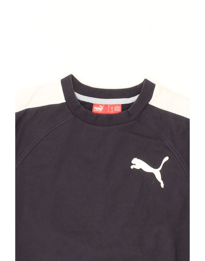 PUMA Boys Graphic Sweatshirt Jumper 7-8 Years Small Navy Blue Colourblock Vintage Puma and Second-Hand Puma from Messina Hembry 