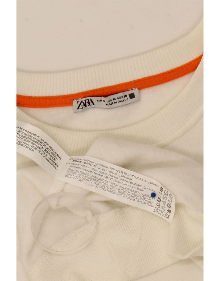 Zara Γυναικεία Φούτερ με γραφικά Jumper UK 14 Medium White Polyester