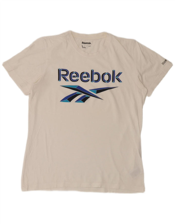 Ανδρικό γραφικό μπλουζάκι REEBOK Top μεγάλο λευκό βαμβακερό