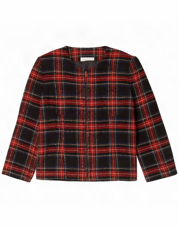 Vintage Womens Full Zip Blazer Jacket UK 16 Large Multicoloured Plaid Wool