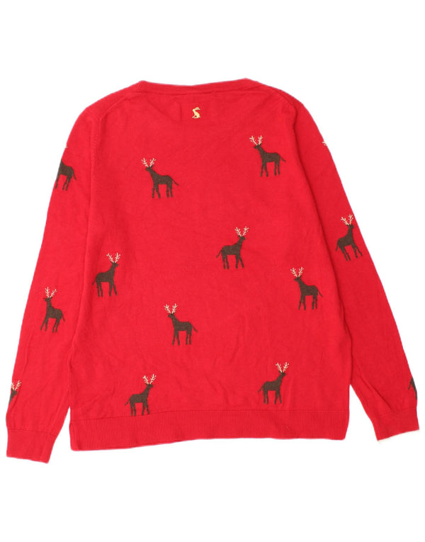 Joules Womens Crew Neck Jumper πουλόβερ UK 14 Large Red Christmas