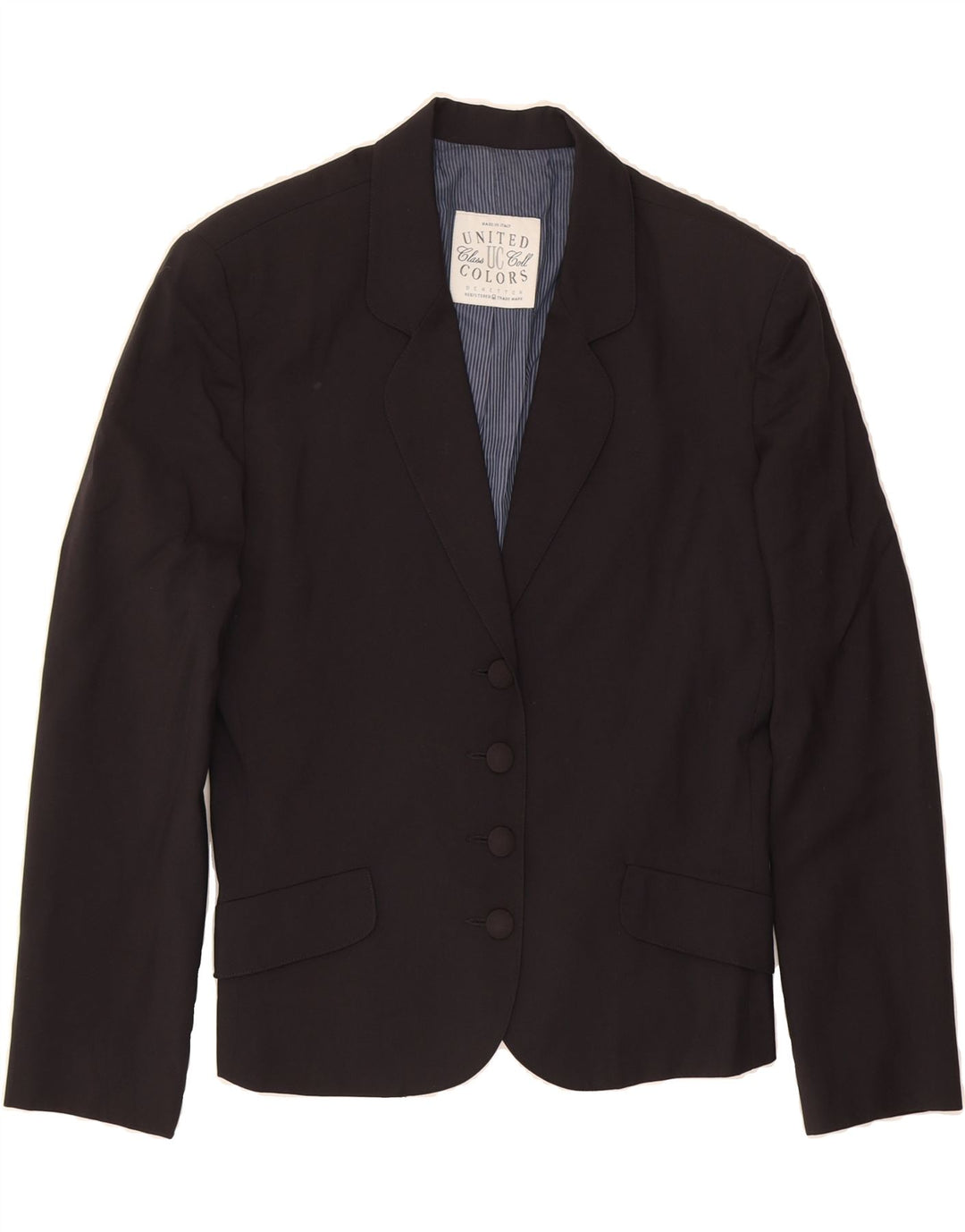 BENETTON Womens 4 Button Blazer Jacket IT 44 Medium Black Wool Vintage Benetton and Second-Hand Benetton from Messina Hembry 