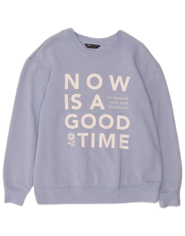 Marks & Spencer Γυναικεία γραφική φούτερ Jumper UK 14 μεγάλο μπλε βαμβακερό