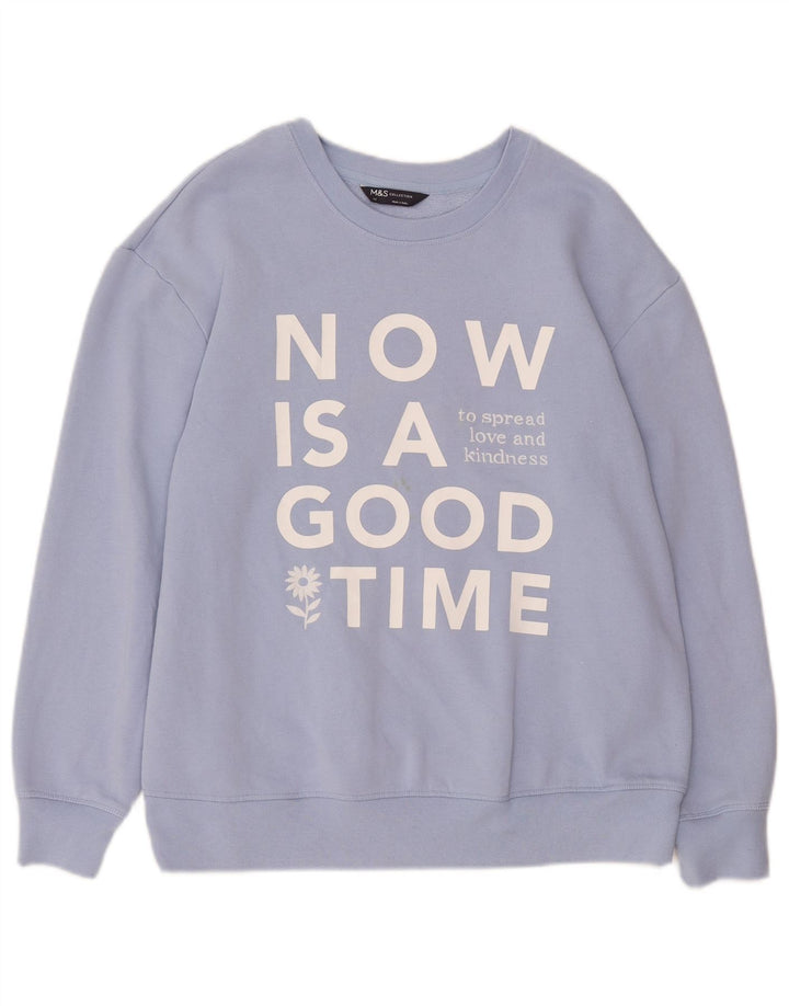 Marks & Spencer Γυναικεία γραφική φούτερ Jumper UK 14 μεγάλο μπλε βαμβακερό