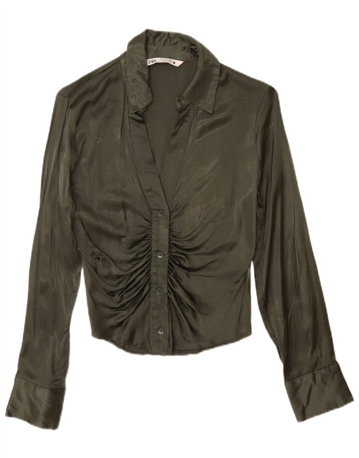 Zara Γυναικείο πουκάμισο Μπλούζα UK 10 Small Green Viscose