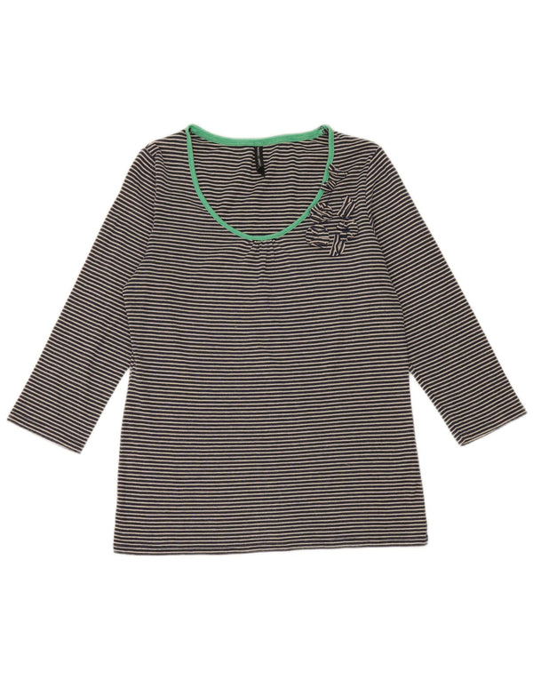 Marks & Spencer Womens Top 3/4 Sleeve UK 14 Medium Navy Blue Pinstripe