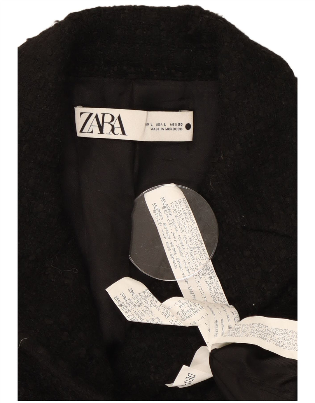 Zara Γυναικείο σακάκι Blazer με διπλό στήθος Crop UK 16 μεγάλο μαύρο πολυεστέρα