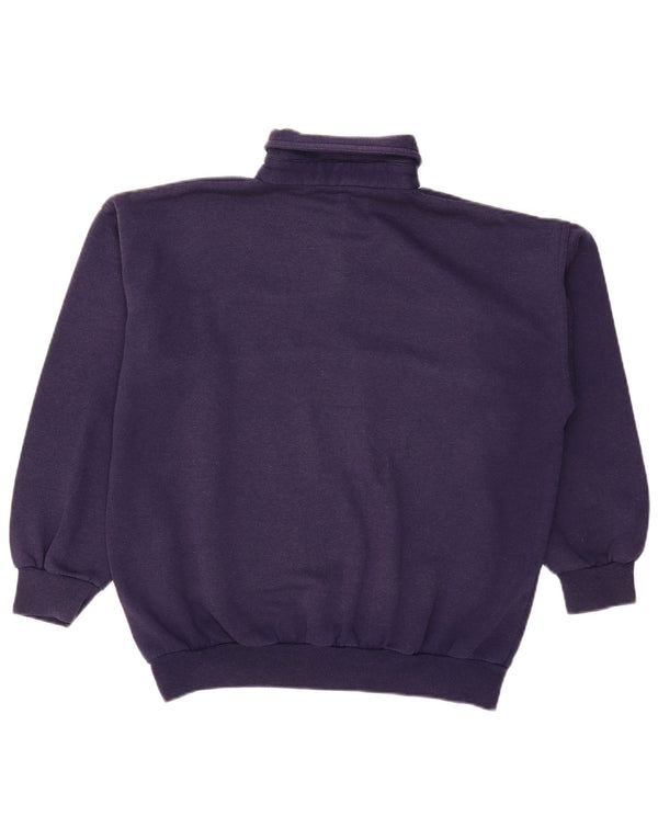 Vintage γυναικείο φούτερ πόλο με λαιμόκοψη Jumper UK 14 Medium Navy Blue Floral