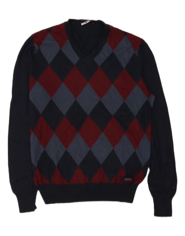 Αέριο γυναικείο πουλόβερ με λαιμόκοψη UK 20 2XL Navy Blue Argyle/Diamond Viscose