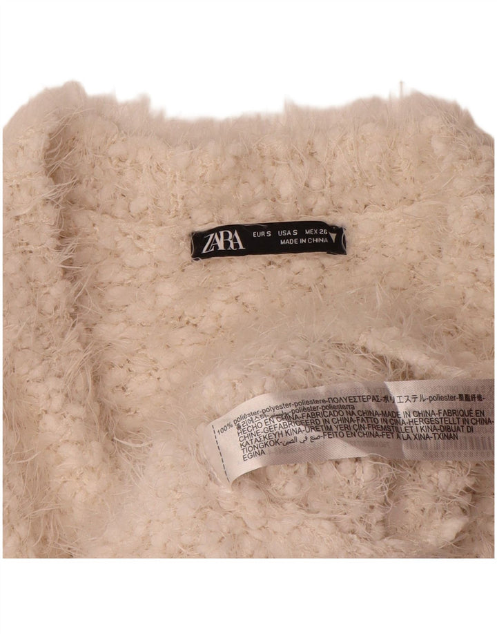 Zara Γυναικείο πουλόβερ με λαιμόκοψη Crop Crop UK 10 Small White Polyester