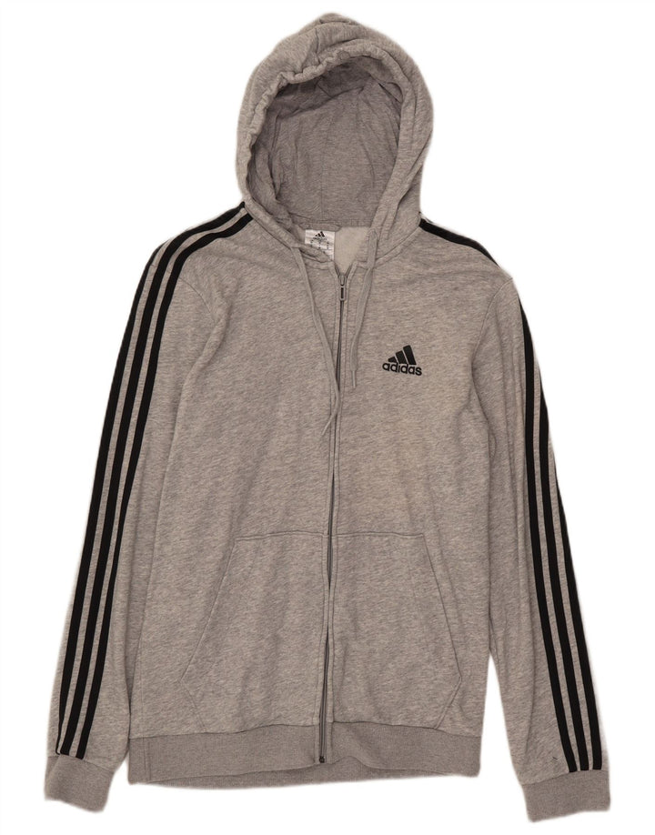 Ανδρικό πουλόβερ με κουκούλα με φερμουάρ ADIDAS Βαμβακερό μεσαίο γκρι