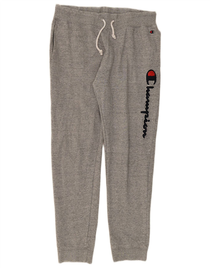 CHAMPION Mens Graphic Tracksuit Trousers Joggers Large Grey Flecked