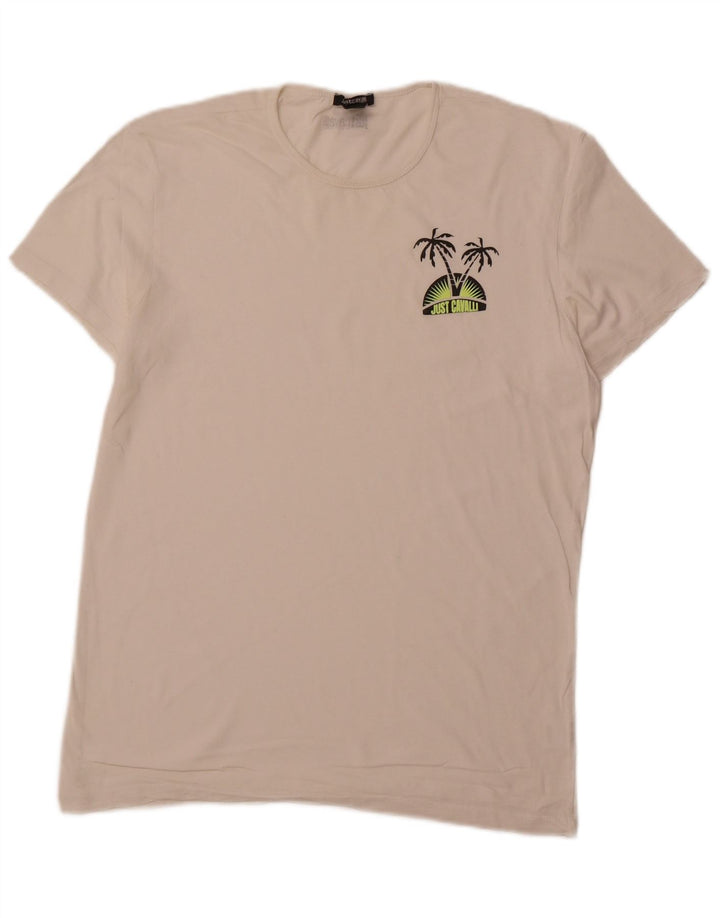 JUST CAVALLI Ανδρικό T-Shirt Top μεγάλο σε λευκό βαμβακερό