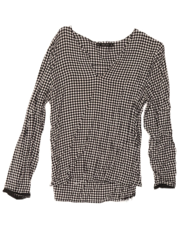 Zara Γυναικεία Μπλούζα Τοπ UK 12 Medium Black Gingham