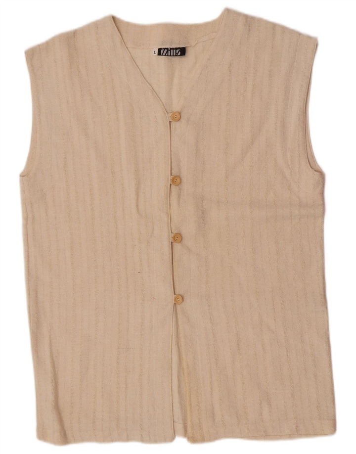 Mills Womens Gilet UK 16 Large Off White ριγέ βαμβακερό