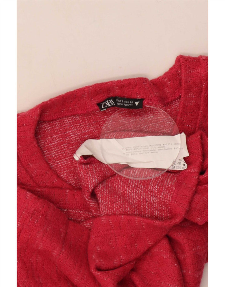 Zara Γυναικείο Crop Top Μακρύ μανίκι UK 10 Small Pink Polyester