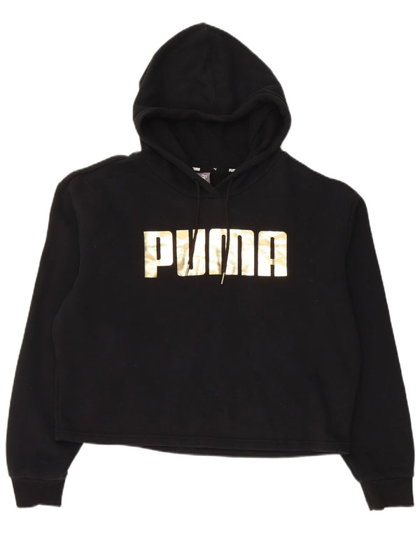 Puma Γυναικείο Crop Graphic Loose Fit Hoodie Jumper UK 14 μεσαίο μαύρο βαμβακερό