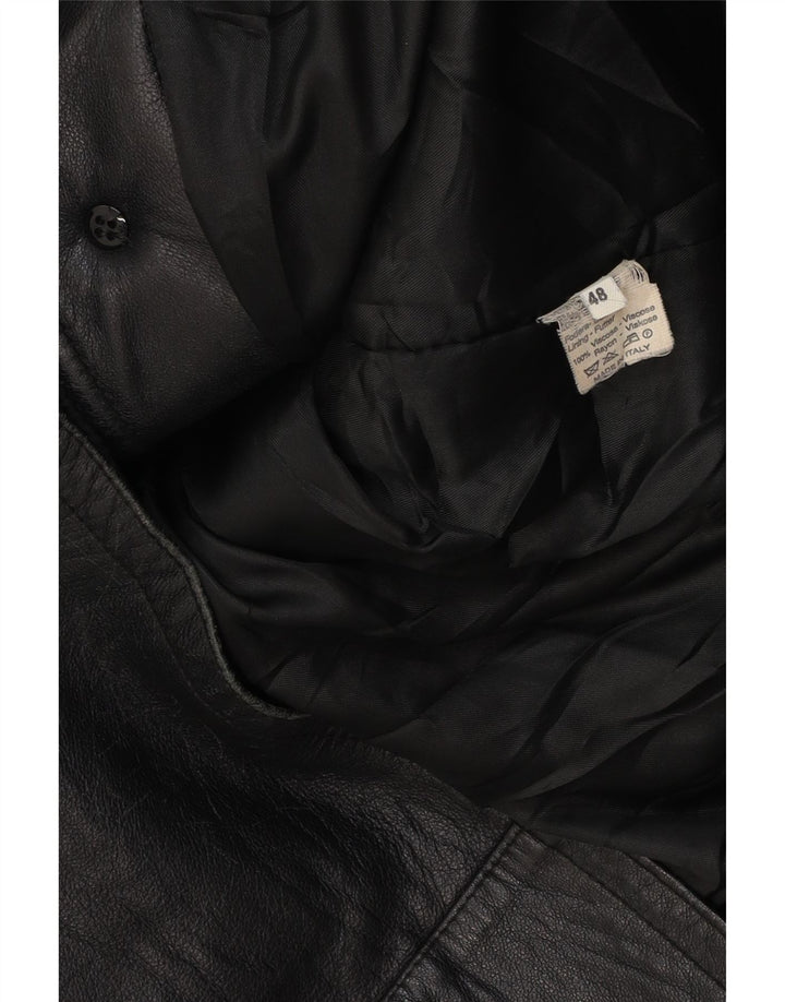 VINTAGE Γυναικείο Μεγάλο Δερμάτινο Παλτό με Κουκούλα IT 48 XL Μαύρο Δερμάτινο