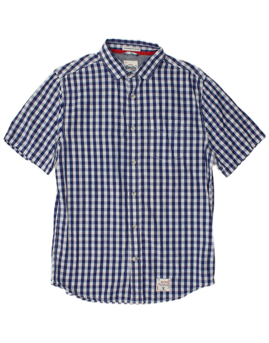 Ανδρικό κοντομάνικο πουκάμισο SUPERDRY Μεγάλο Navy Blue από βαμβακερό Gingham