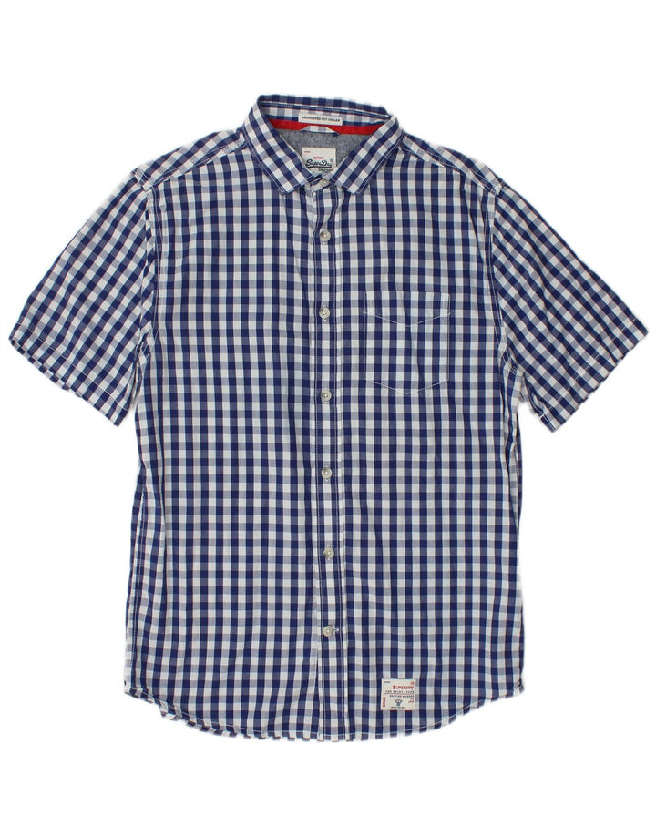 Ανδρικό κοντομάνικο πουκάμισο SUPERDRY Μεγάλο Navy Blue από βαμβακερό Gingham