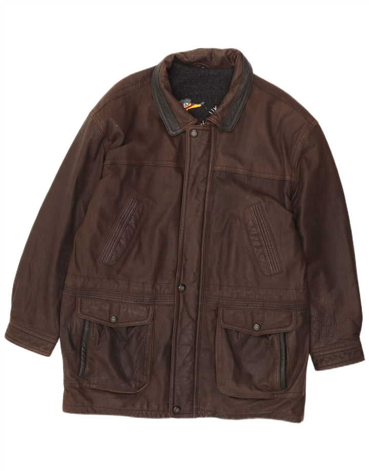 JOHN B Ανδρικό Δερμάτινο Μπουφάν UK 46 3XL Καφέ Δερμάτινο