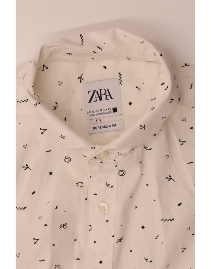 Zara Ανδρικό πουκάμισο με αφηρημένο μοτίβο Super Slim Fit Small White