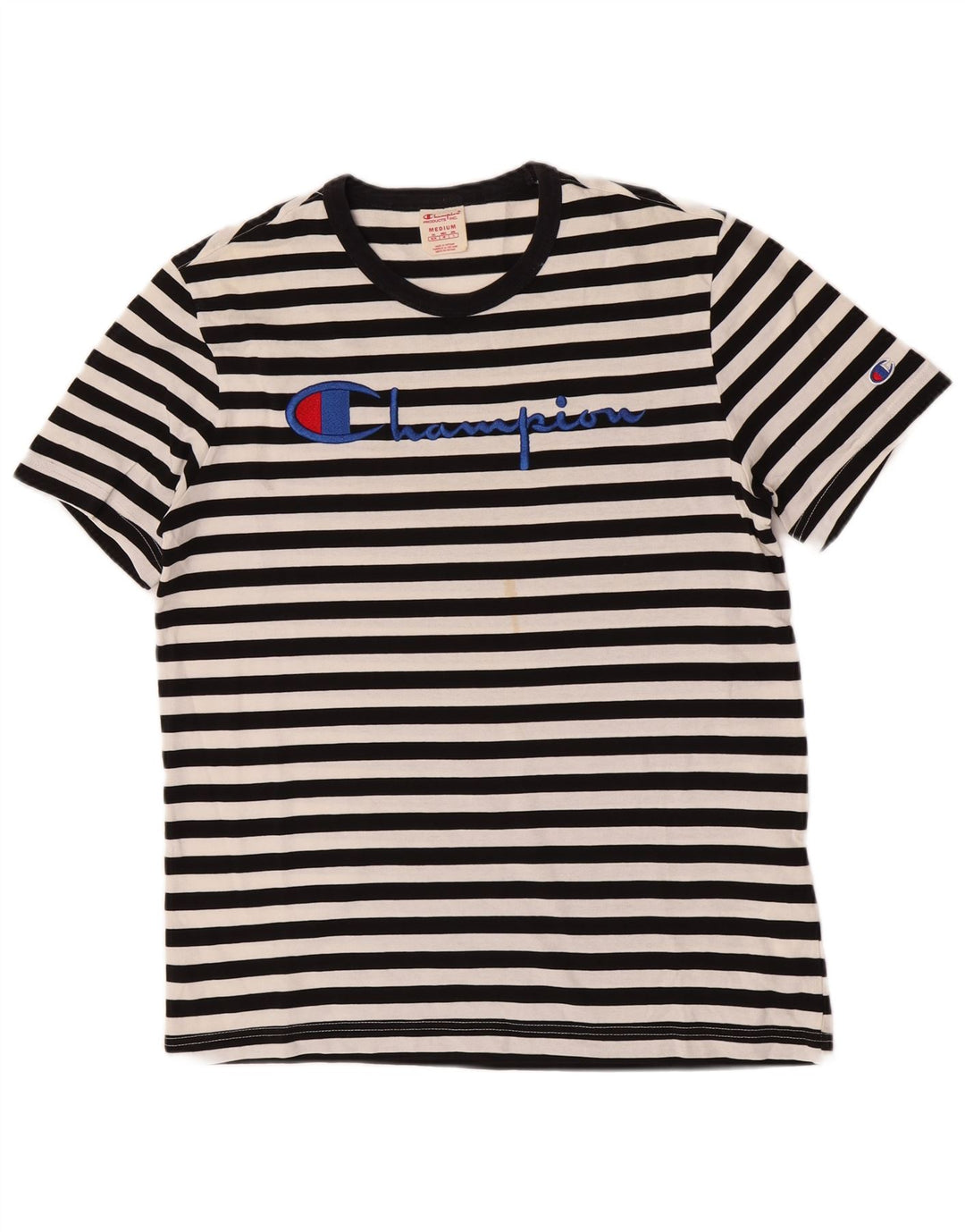 Ανδρικό γραφικό T-Shirt Champion Top από μεσαίο μαύρο ριγέ βαμβακερό