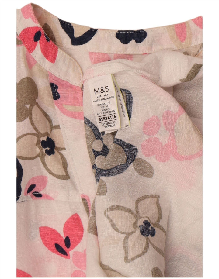 Marks & Spencer Γυναικεία Μπλούζα Oversized Top UK 12 Medium White Floral Λινό