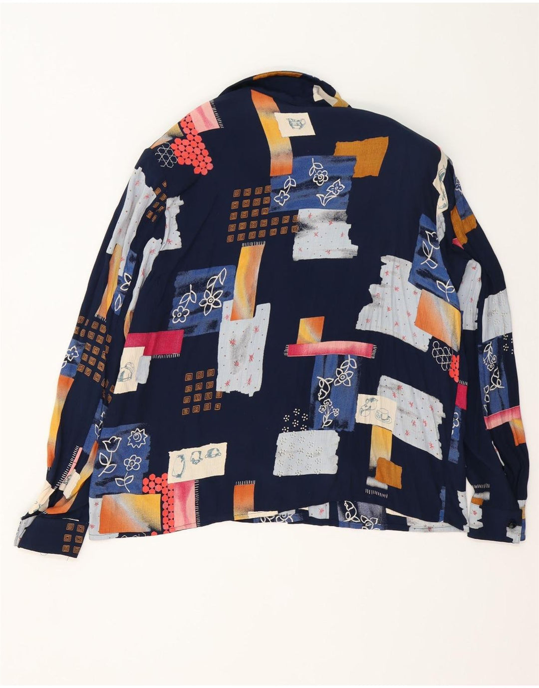 Vintage Γυναικείο πουκάμισο Loose Fit Μπλούζα IT 42 Medium Navy Blue Patchwork