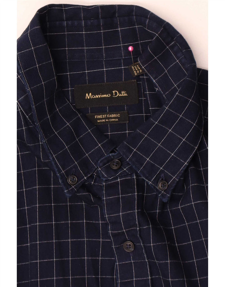 Ανδρικό φανελένιο πουκάμισο Massimo Dutti XL Navy Blue Check Cotton