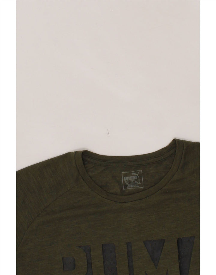 PUMA Mens Graphic T-Shirt Top Medium Khaki Colourblock Vintage Puma and Second-Hand Puma from Messina Hembry 