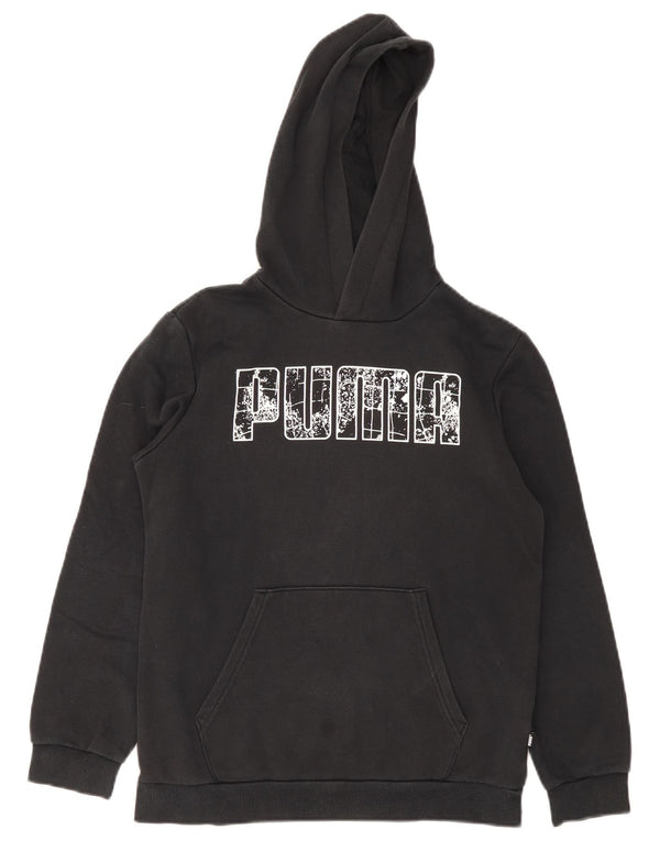 Puma Boys Graphic Hoodie Jumper 13-14 Years Black Cotton