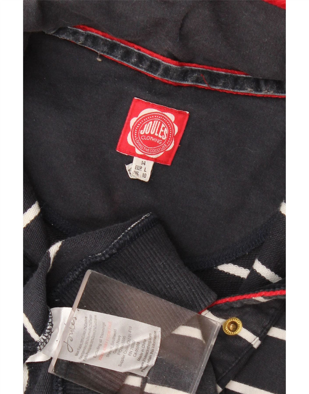 Joules Γυναικεία φούτερ με λαιμόκοψη με κουμπιά Jumper UK 14 Large Navy Blue ριγέ