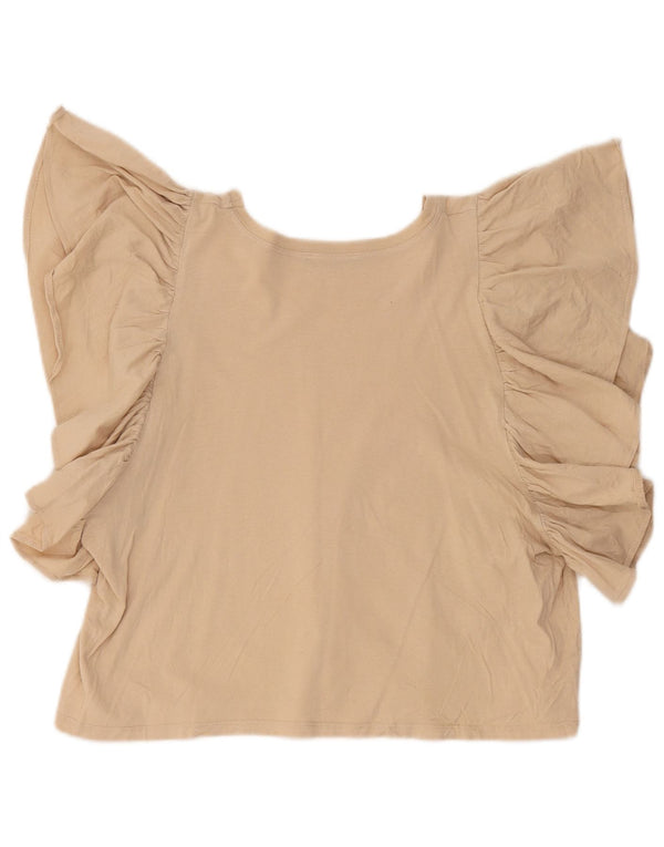 Zara Γυναικεία Μπλούζα Μπλούζας Crop UK 14 Large Beige Βαμβακερό