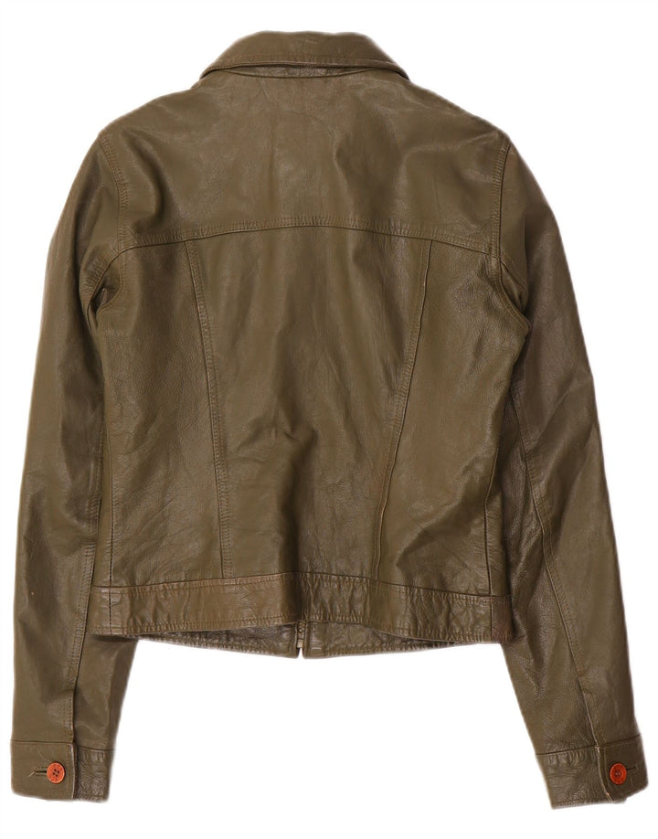 Zara Γυναικείο Trafaluc Crop Leather Jacket UK 12 Medium Khaki Leather