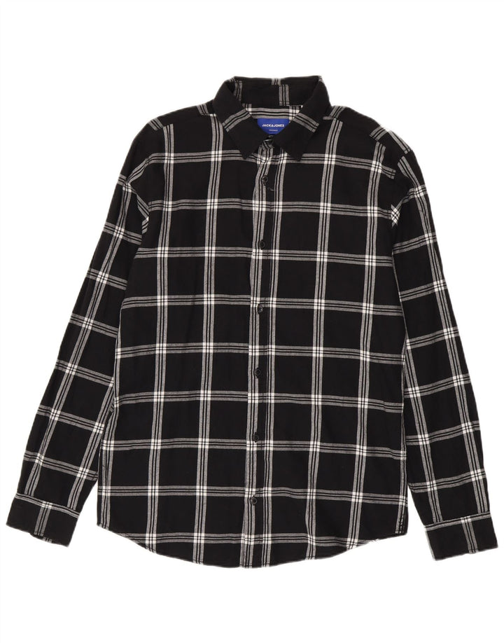 Jack & Jones Ανδρικό φανελένιο πουκάμισο μεγάλο μαύρο βαμβακερό