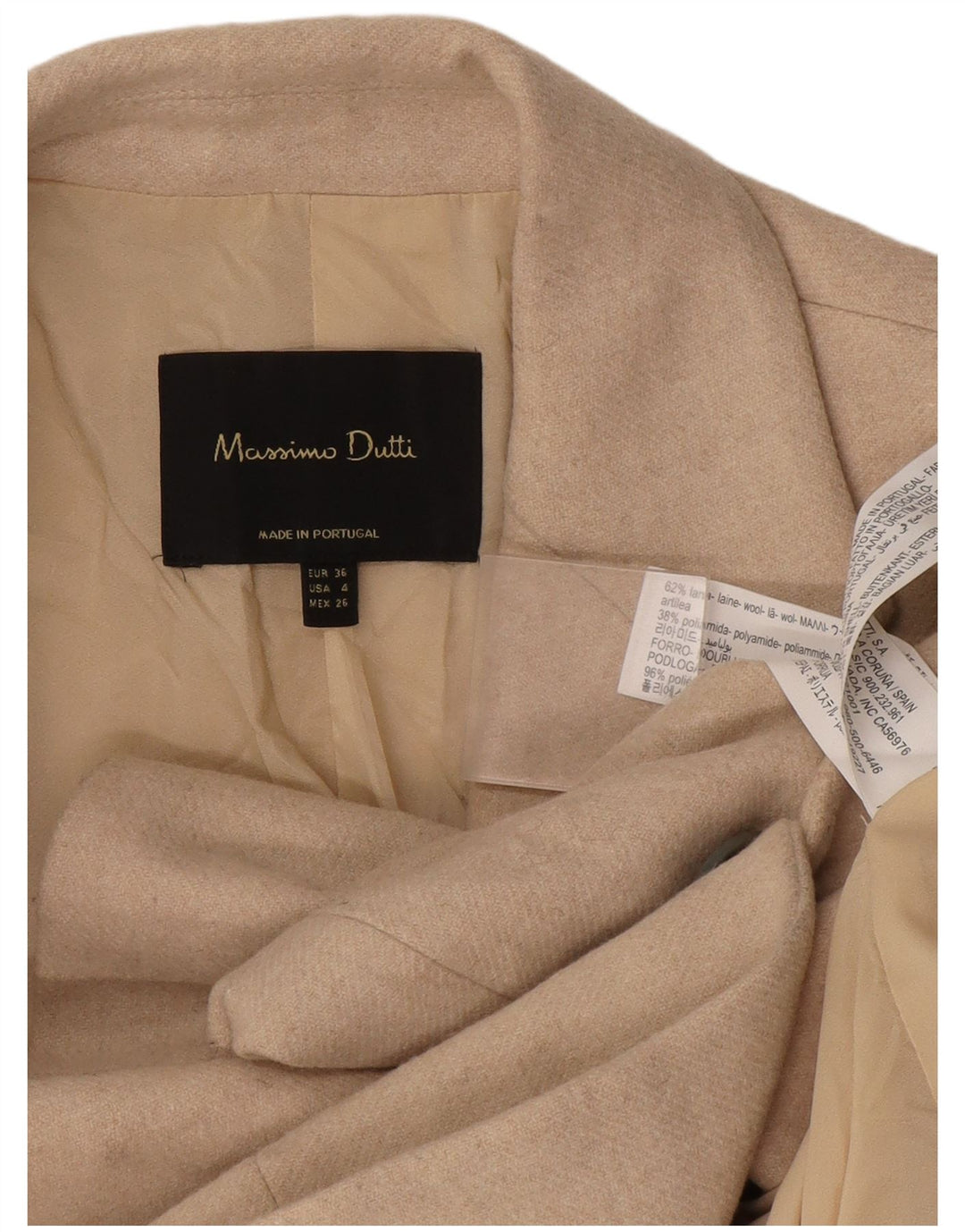Massimo Dutti Γυναικείο Μπουφάν σακάκι με 1 κουμπί EU 36 XS Μπεζ μαλλί