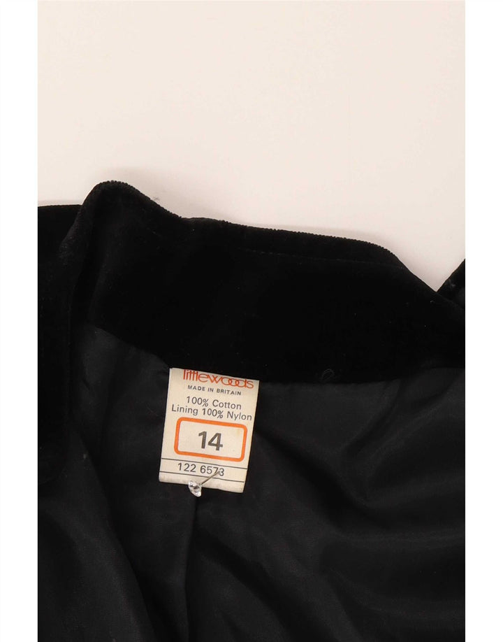Vintage Γυναικείο Velvet Oversized Blazer Jacket UK 14 Medium Black Cotton