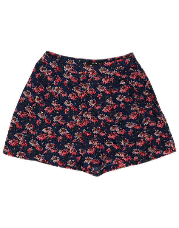 Oasis Womens Pegged Casual Shorts UK 8 Small W26 Navy Blue Floral Polyester