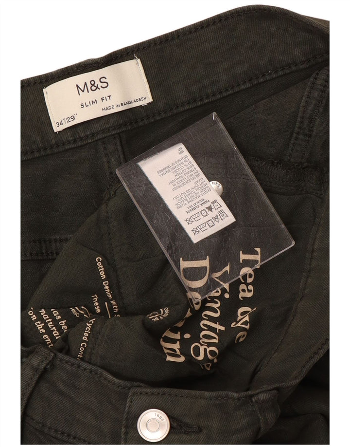 Marks & Spencer Ανδρικό Slim Jeans W34 L29 Χακί βαμβακερό
