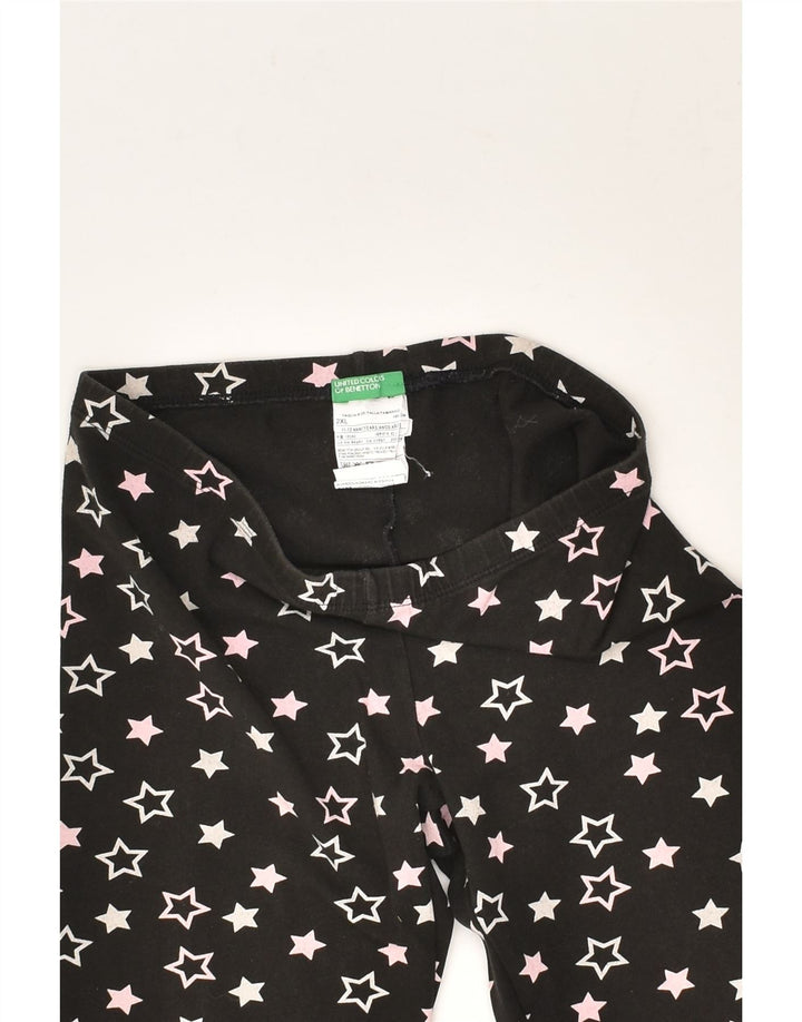 BENETTON Girls Graphic Leggings 11-12 Years 2XL W22 L26 Black Cotton | Vintage Benetton | Thrift | Second-Hand Benetton | Used Clothing | Messina Hembry 
