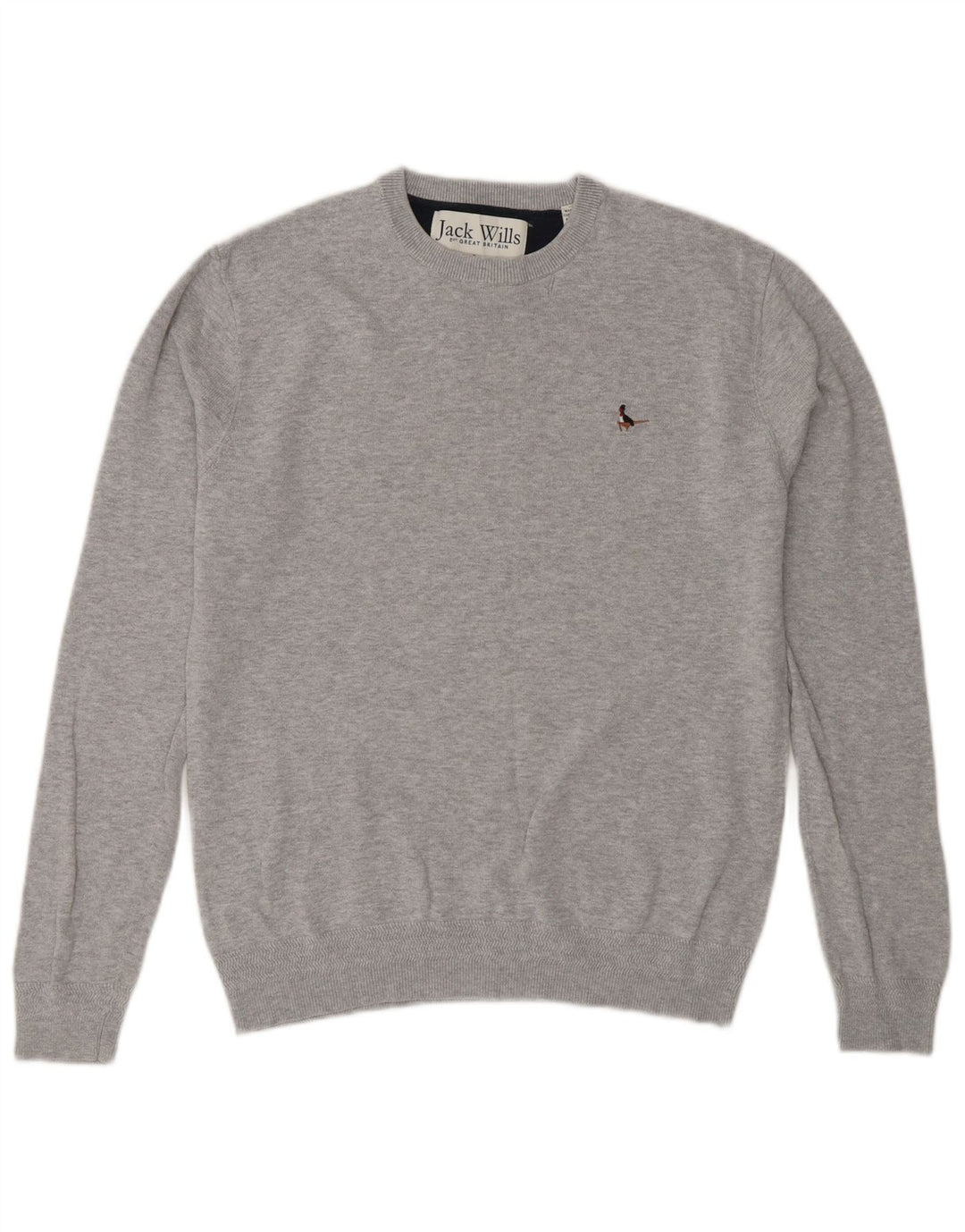Jack Wills Ανδρικό πουλόβερ με λαιμόκοψη, μικρό γκρι βαμβακερό