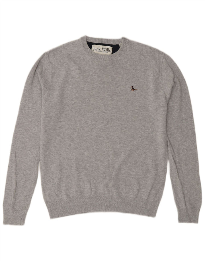 Jack Wills Ανδρικό πουλόβερ με λαιμόκοψη, μικρό γκρι βαμβακερό